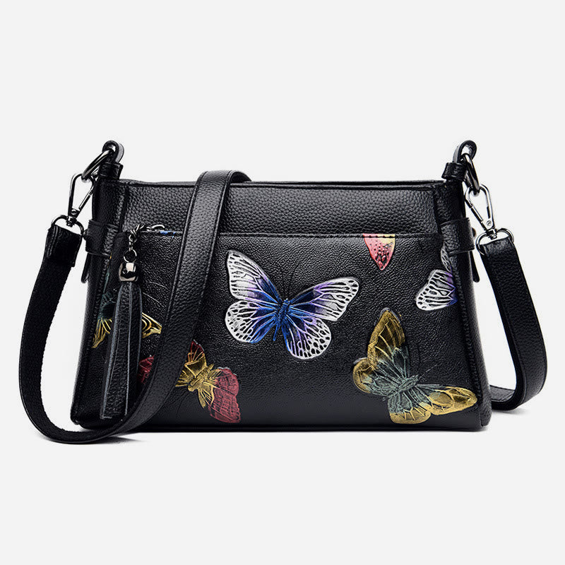 Blooming Floral Crossbody Bag For Women Dragonfly Print Tassel Purse