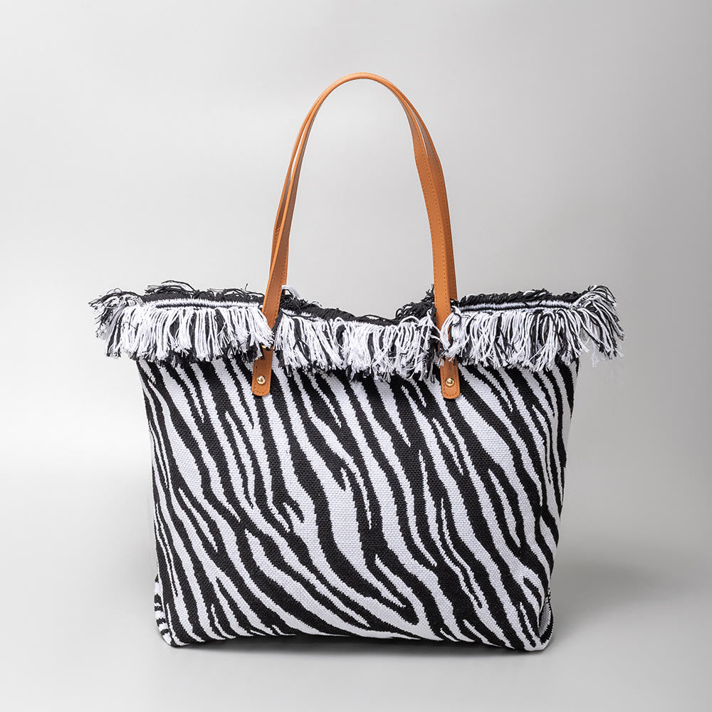 Tassel Canvas Handbag For Women Large Buckle Closure Tote