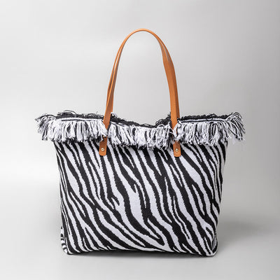 Tassel Canvas Handbag For Women Large Buckle Closure Tote