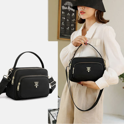 Triple Zip Crossbody Bag for Women Waterproof Lightweight Nylon Shoulder Handbag