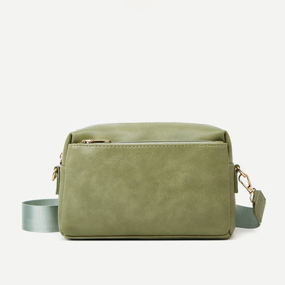 Triple Zip Small Crossbody Bag Faux Leather Casual Handbag Camera Purse