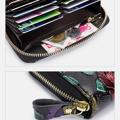 RFID Multi-Slot Elegant Hand-Painted Floral Wallet Card Holder