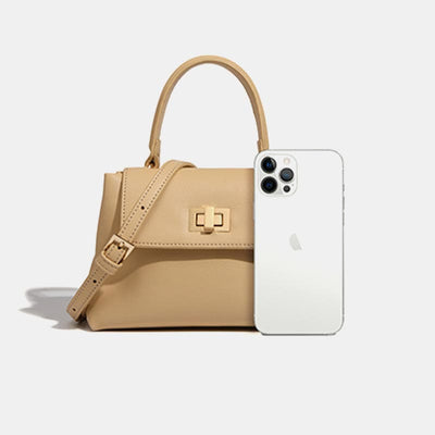 Top-Handle Bag For Women Plain Color Vintage Soft Leather Crossbody Bag