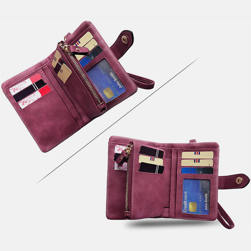 Trifold Cute Ladies Wallet Faux Leather Wristlet Coin Purse