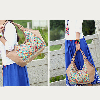 Tote For Women Travel Ethnic Style Pattern Leather Shoulder Bag