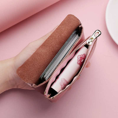 Genuine Leather Coin Purse Mini Wallet Card Holder with Zipper Pocket