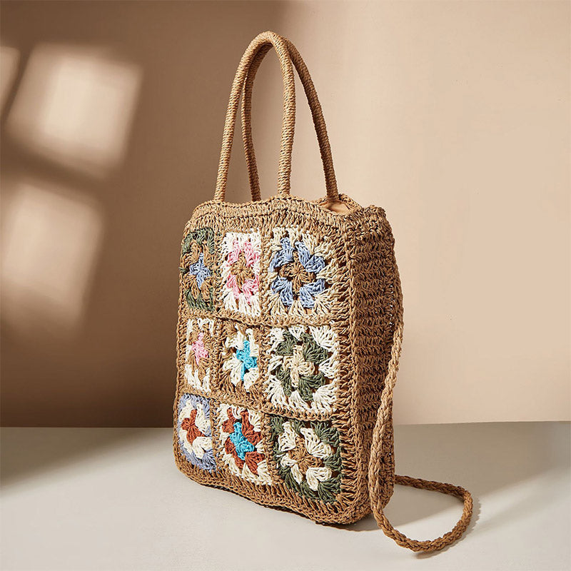 Floral Pattern Summer Handbag Straw Handwoven Shoulder Bag Crossbody Purses