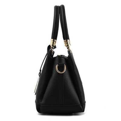 Triple Compartment Metal Decor Top-Handle Satchel Shoulder Crossbody Bag