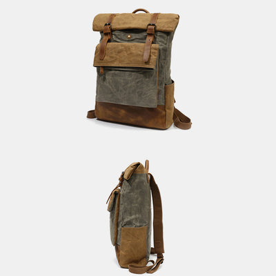 Canvas Leather Backpack Rucksack for College Weekend Travel Fit 15.6 Inch Laptops