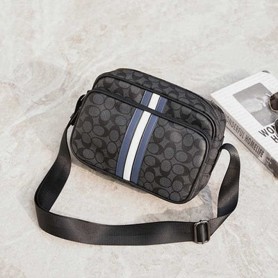 Men Checked Grain Crossbody Purse Waterproof Scratch-proof Classic Shoulder Handbag