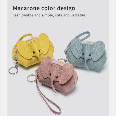 Women Small Coin Purse Elephant Leather Wallet Change Pouch Wristlet