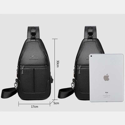 Multiple Pockets Leather Sling Chest Bag for Men with USB Charging Port