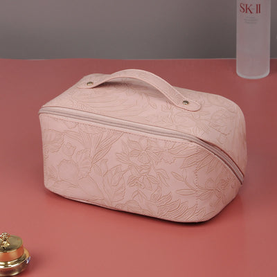 Cosmetic Bag For Women PU Leather Vintage Printing Travel Bag