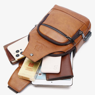 Genuine Leather Sling Bag Crossbody Backpack for Men Hiking Travel Daypack