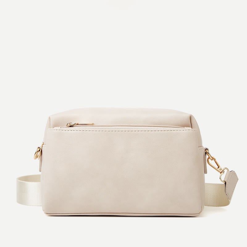 Triple Zip Small Crossbody Bag Faux Leather Casual Handbag Camera Purse