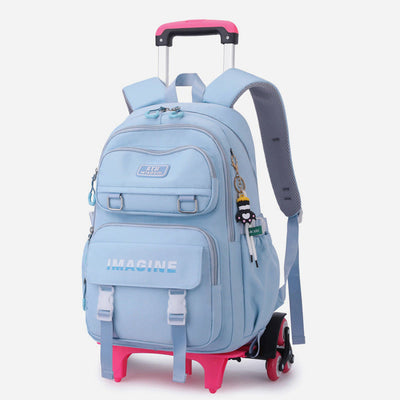 Girls Rolling Backpack For School Waterproof Nylon Wheels Purse