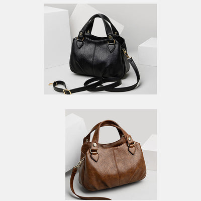 Women's Triple Compartment Satchel Leather Top-Handle Purse Crossbody Bag Handbag