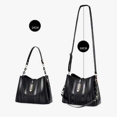 Stripe Pattern Handbag Women Large Vegan Leather Crossbody Bucket Bag