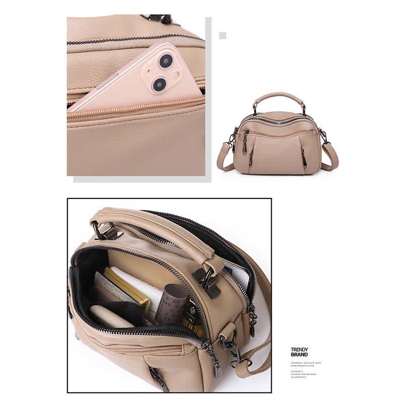 Multi-Pocket Leather Crossbody Purse for Women Small Top Handle Satchel Handbag