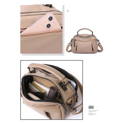 Multi-Pocket Leather Crossbody Purse for Women Small Top Handle Satchel Handbag