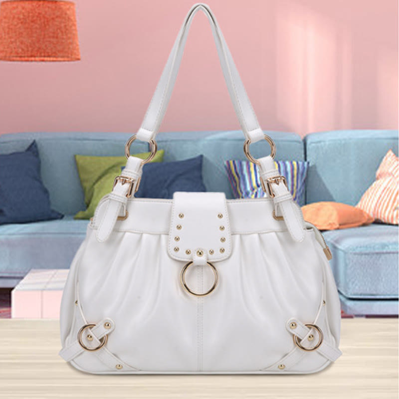 Multifunctional Pleated Tote Women Classic Plain Color Underarm Purse