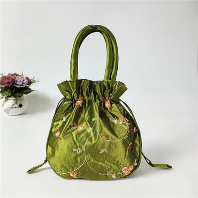 Embroidery Floral Clutch Drawstring Bucket Bag Handbag Party Bag