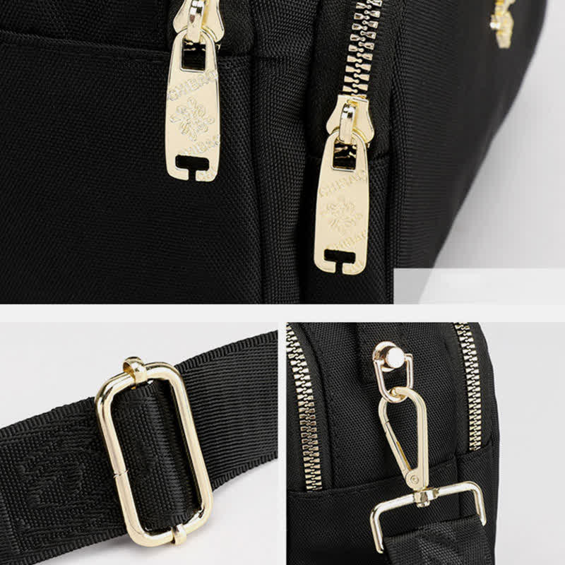 Triple Zip Crossbody Bag for Women Waterproof Lightweight Nylon Shoulder Handbag
