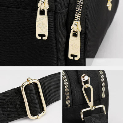 Triple Zip Crossbody Bag for Women Waterproof Lightweight Nylon Shoulder Handbag