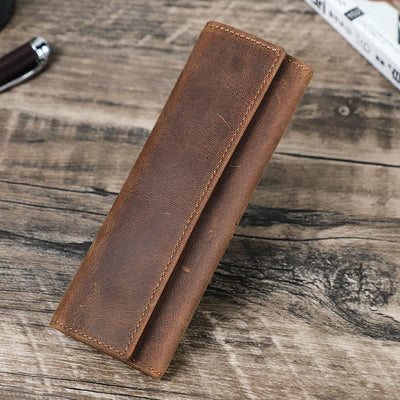 pencil case for business Vintage genuine leather simple pen case