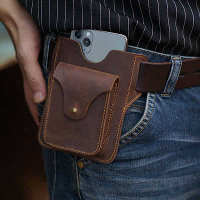 Outdoor Leather Retro Solid Color 7.2 Inch Cell Phone Belt Bag