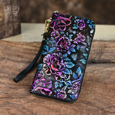 Wallet For Women Genuine Leather Retro Printing Large Capacity Purse