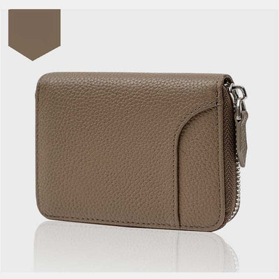 RFID Blocking Small Compact Zip Around Wallet Genuine Leather Coin Purse