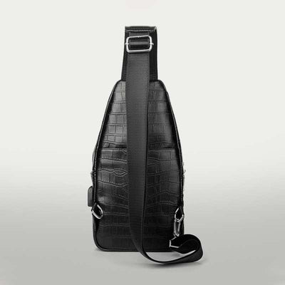 Crocodile Grain Leather Sling Backpack Shoulder Bag for Men Travel Daypack