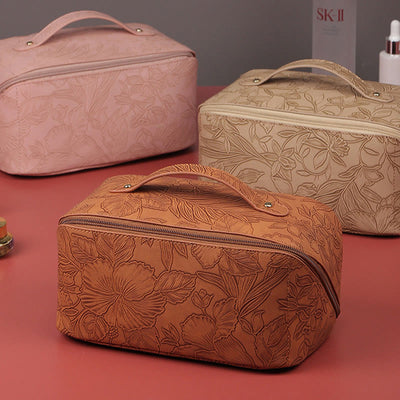 Cosmetic Bag For Women PU Leather Vintage Printing Travel Bag