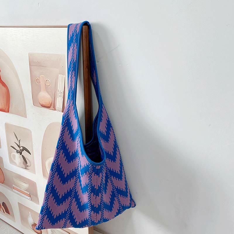 Wavy Stripe Tote For Women College Student Shoulder Bag