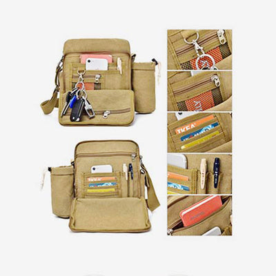 Vintage Canvas Crossbody Bag for Men Multifunctional Daypack Shoulder Bag