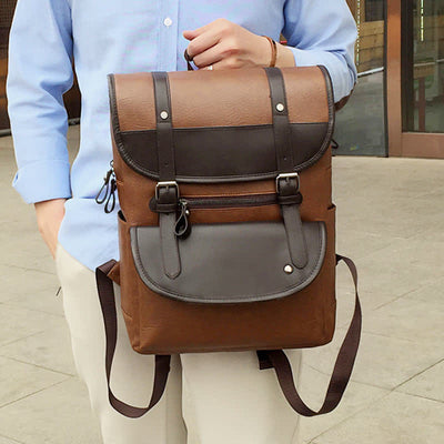 Leather Laptop Backpack for Men Large Capacity College Travel Office Daypack