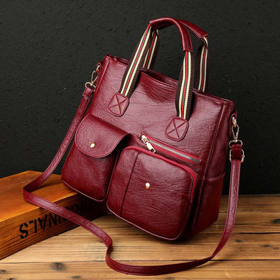 Multi-pocket Tote Bag for Women PU Leather Shoulder Bag Crossbody Handbag