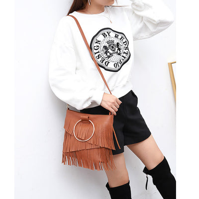 Tassel Leather Handbag For Women Music Party Classic Crossbody Bag