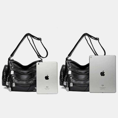 Multi-Pocket Leather Crossbody Bag Large Capacity Satchel Daypack Shoulder Bag