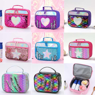 Lunch Bag For Children Glitter Heart Pattern Insulated Bag