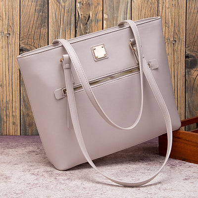Retro Shoulder Bag For Women Plaid Color Large Leather Tote
