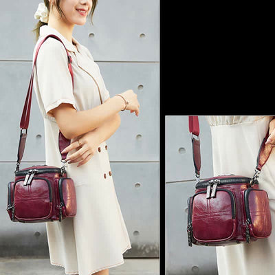 Retro Small Camera Bag for Women Oil Wax Leather Crossbody Purse