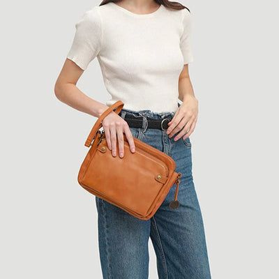Vintage Three Layer Leather Crossbody Shoulder Bag For Women