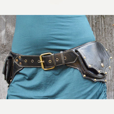 Waist Bag for Women Men Medieval PU Leather Rivets Waist Bag