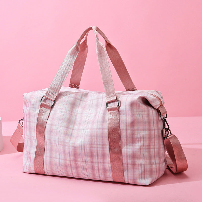 Large Capacity Waterproof Plaid Casual Fitness Travel Handbag