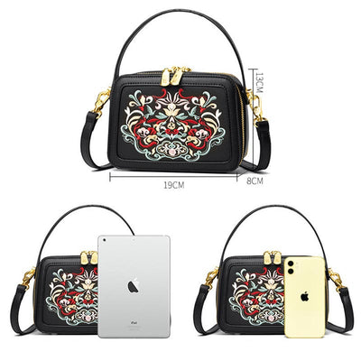 Top-Handle Bag for Women Vintage Embroidery Folk-Custom Shopping Crossbody Bag