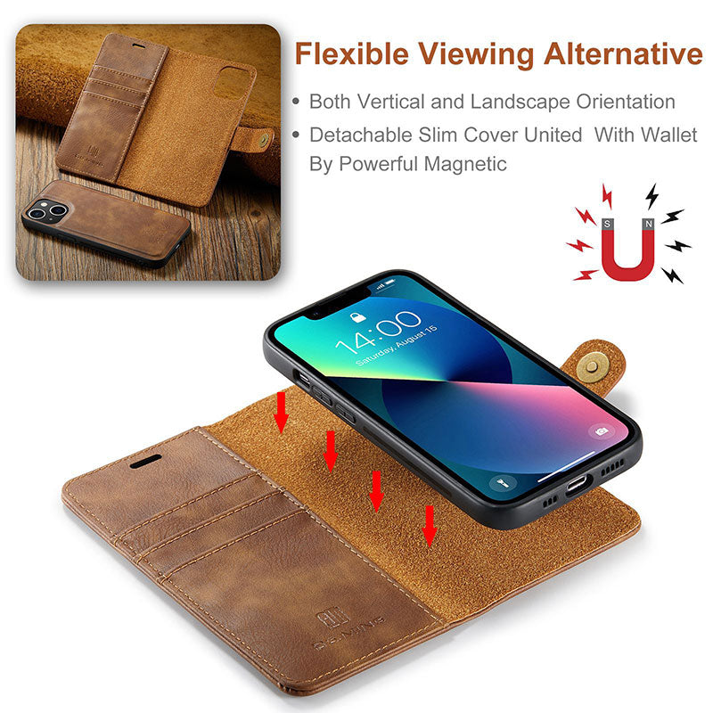 Magnetic Wallet Case for iPhone 13 Pro Max Multi Model Handmade PU Leather