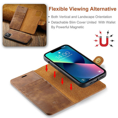 Magnetic Wallet Case for iPhone 13 Pro Max Multi Model Handmade PU Leather