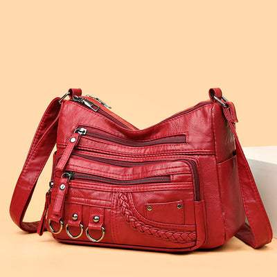 Crossbody Bag For Women Twist Pattern Multi Pockets Leather Purse